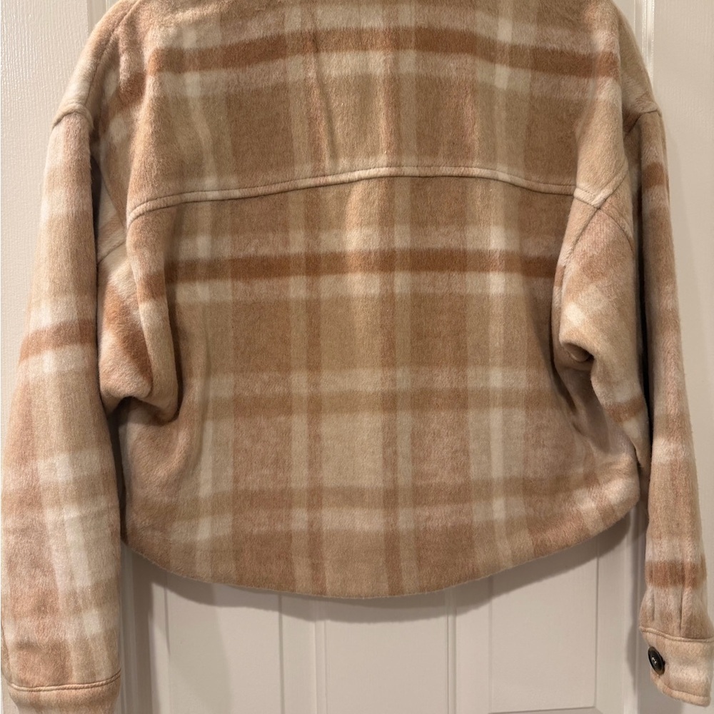 Plaid Utility Shacket Jacket - Beige Plaid - Picture 3 of 5